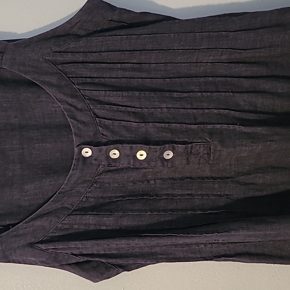 Women's Large Linen Navy Blue Sleeveless Tie-back Midi Maxi Dress Cottage Boho - Picture 4 of 15